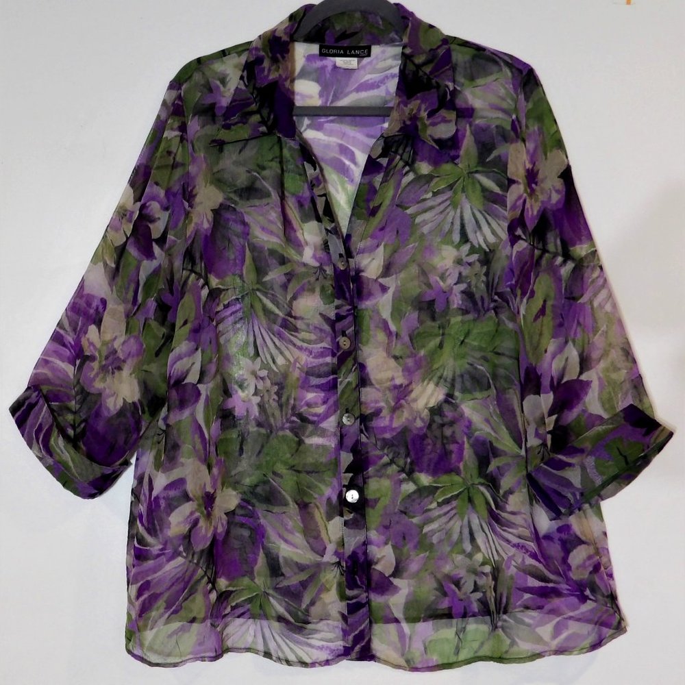 WOMEN'S GLORIA LANCE MULTI COLORED SHEER BLOUSE 2X